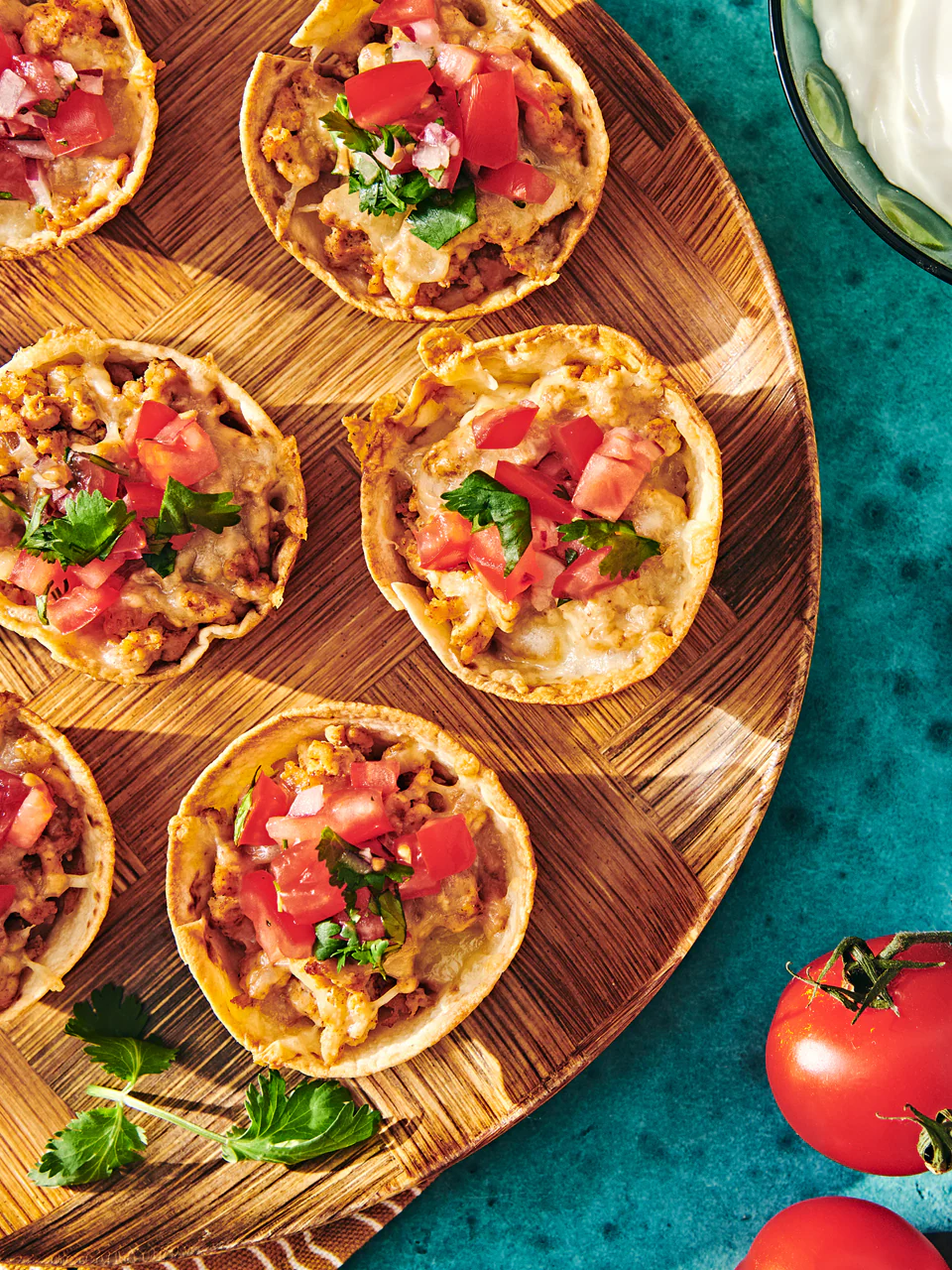 mini taco cups with beef cheese lettuce and salsa