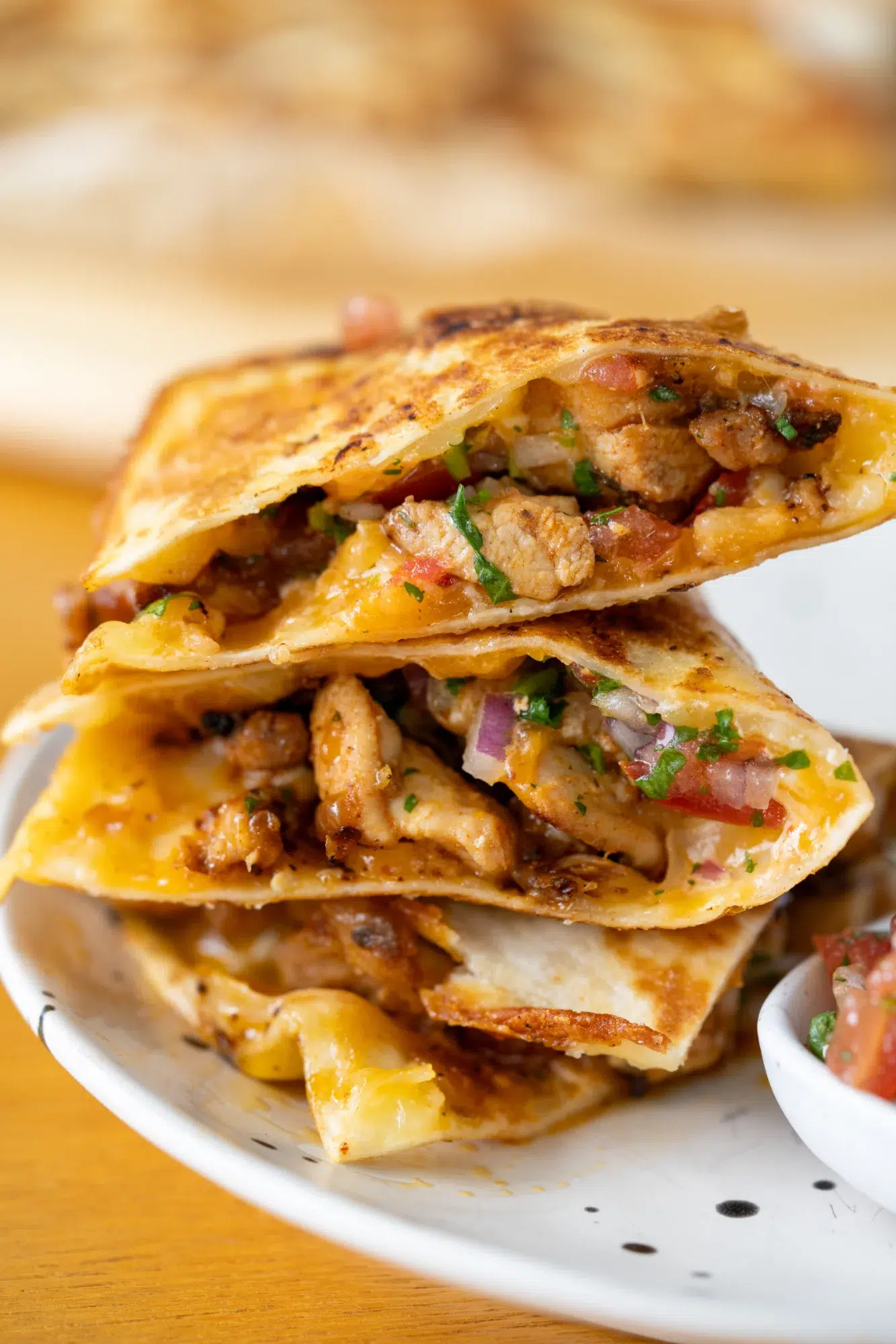 Chicken quesadillas golden and crispy with melted cheese