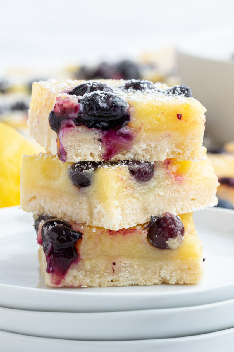Lemon blueberry bars sliced for a summer picnic dessert