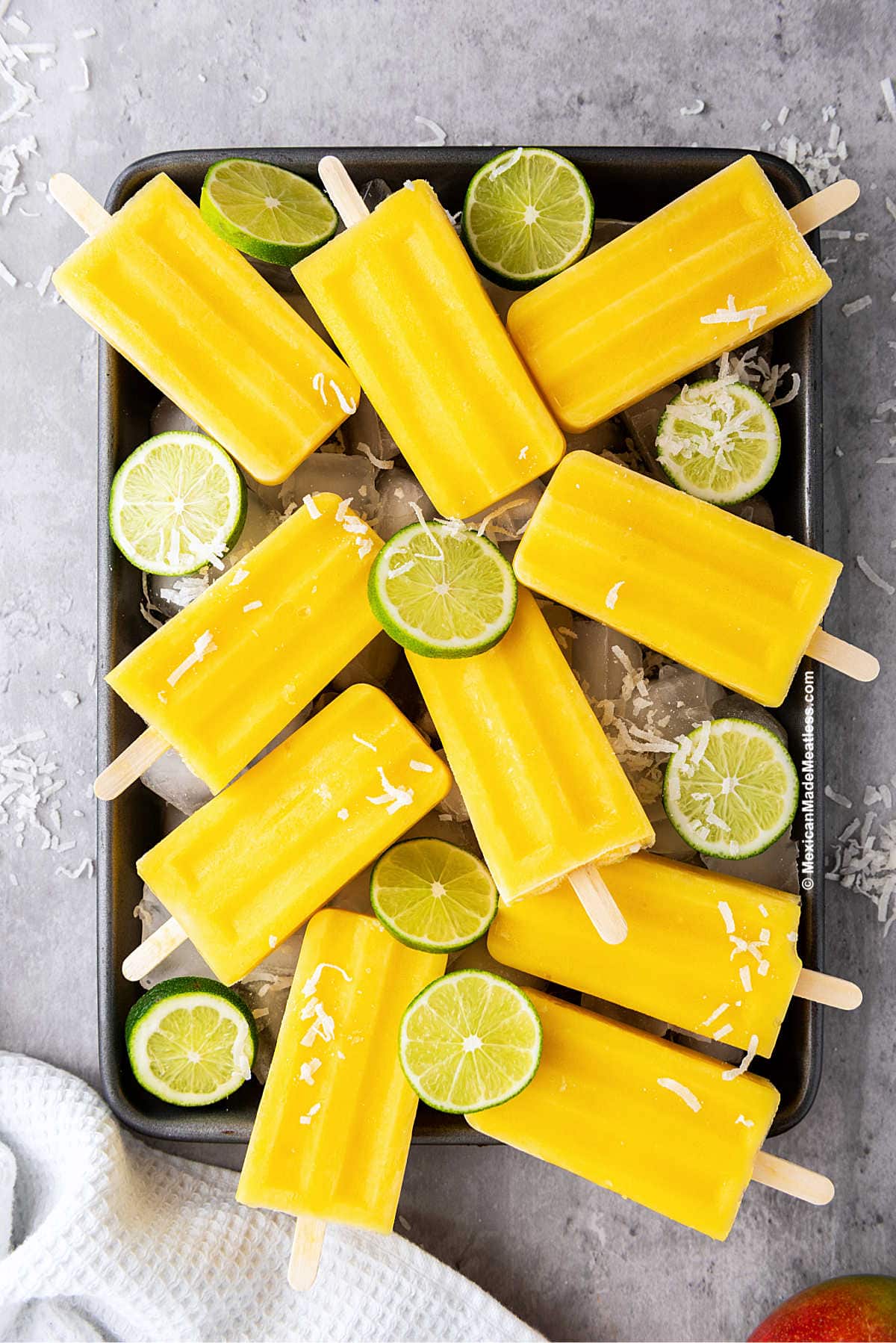 Mango paletas Mexican popsicles with Tajin and lime