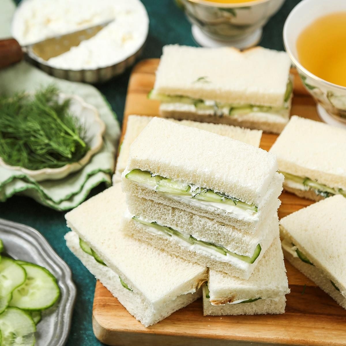 Cucumber cream cheese tea sandwiches for a summer picnic