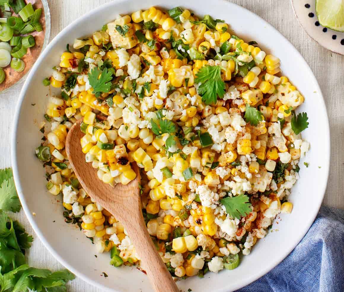 Mexican street corn salad with lime cilantro and cheese
