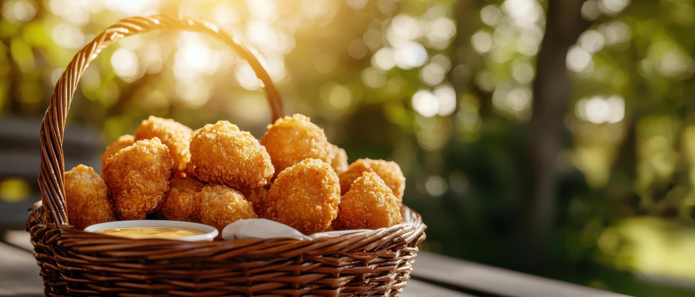 Crispy chicken picnic bites packed with dipping sauce