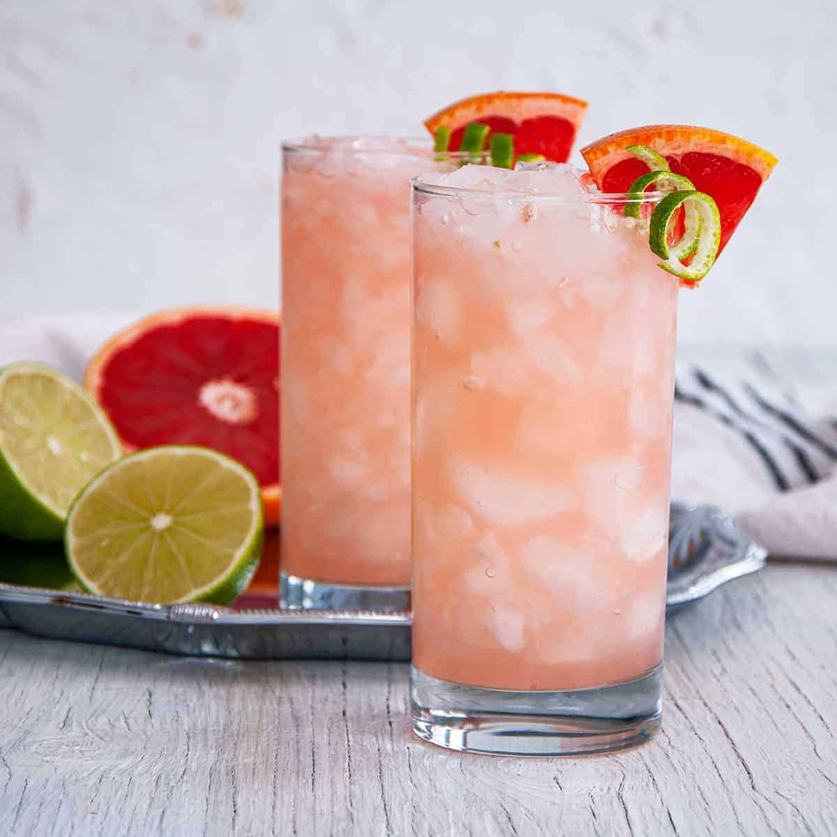 Paloma cocktail with grapefruit soda and tequila in a tall glass