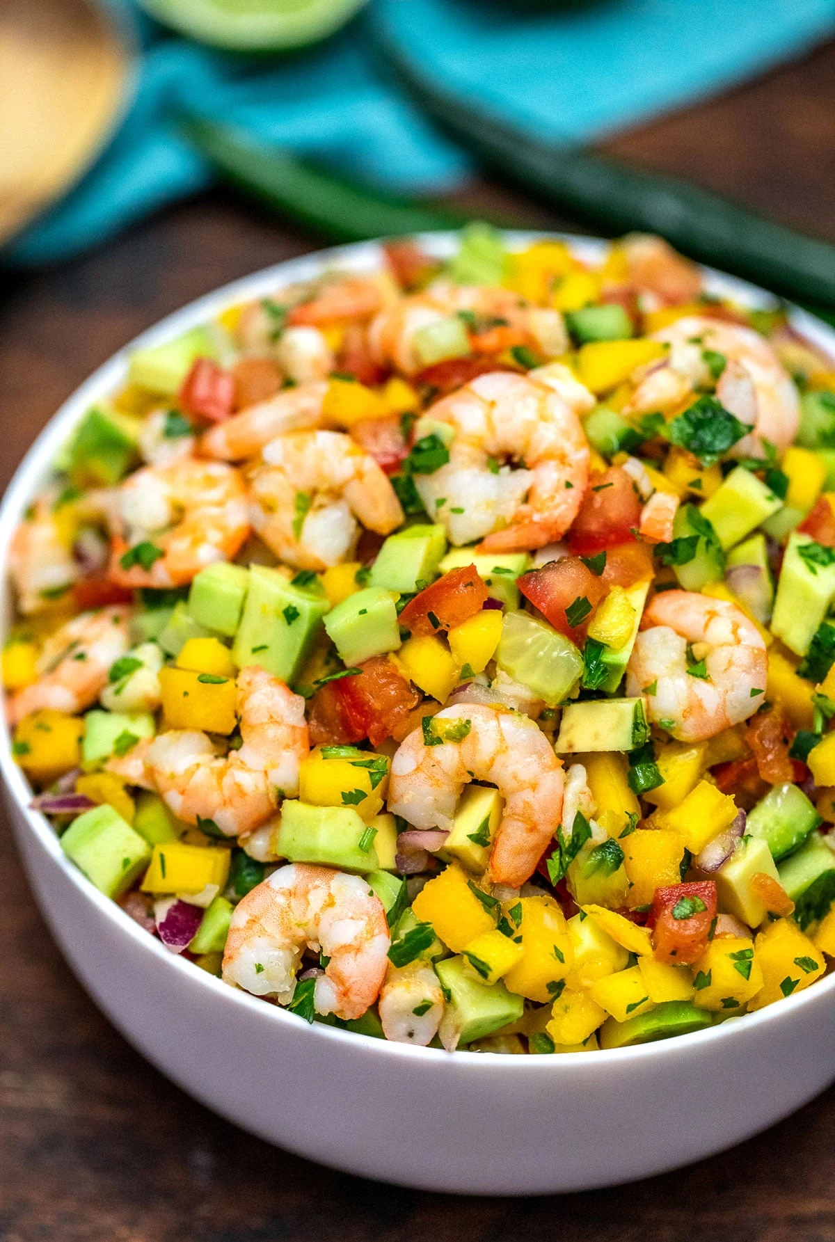 Shrimp ceviche with lime tomatoes and cilantro on tostadas