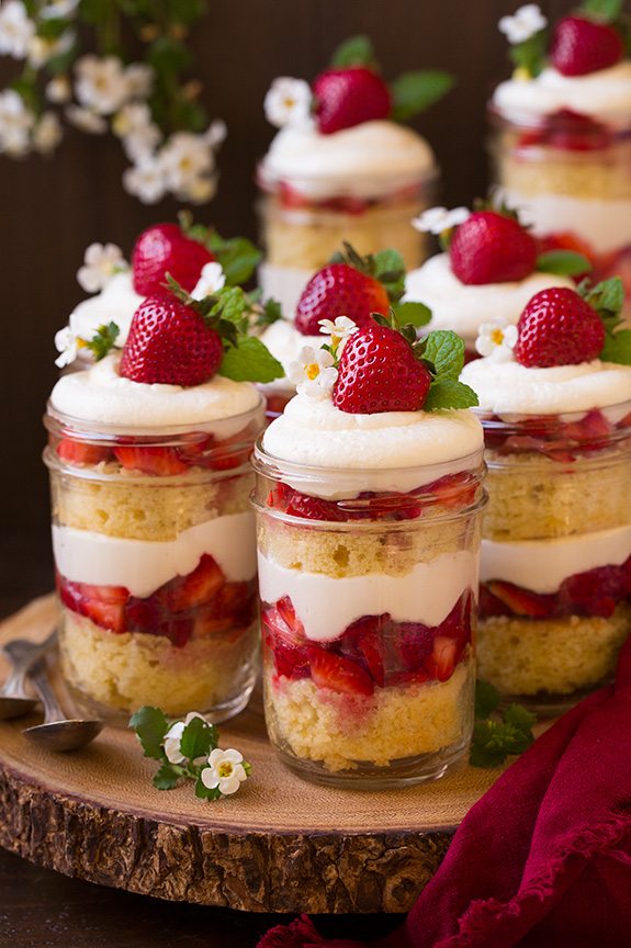 strawberry shortcake cups with whipped cream for a backyard party