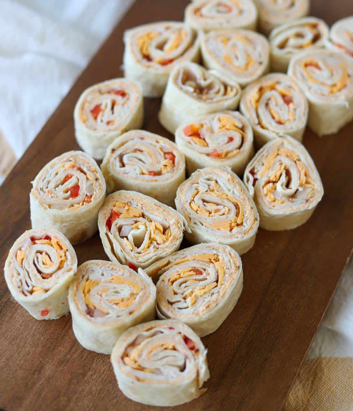 Turkey and cheese roll ups sliced into picnic pinwheels