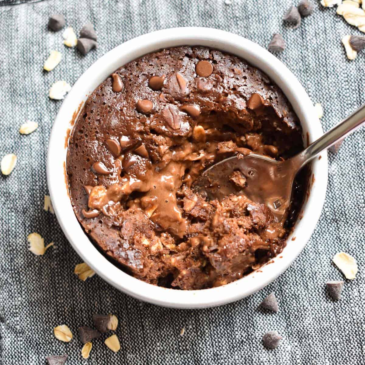 Brownie batter baked oats rich and dark with melted chocolate center