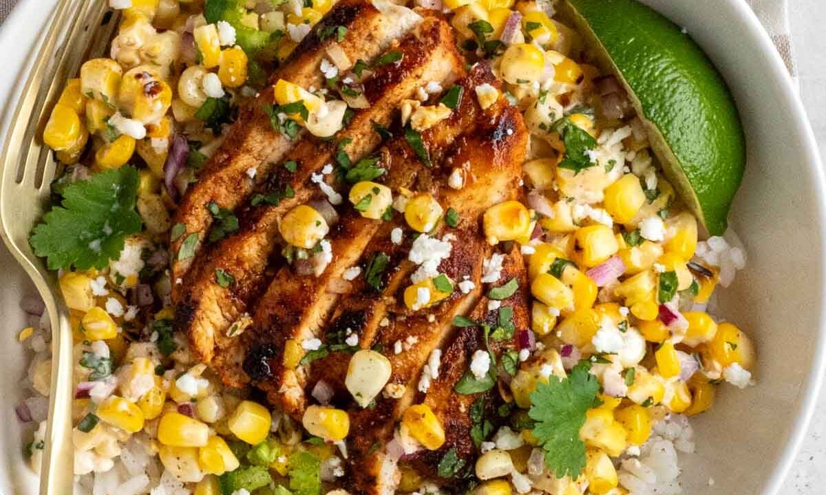 High Protein Street Corn Chicken Bowl