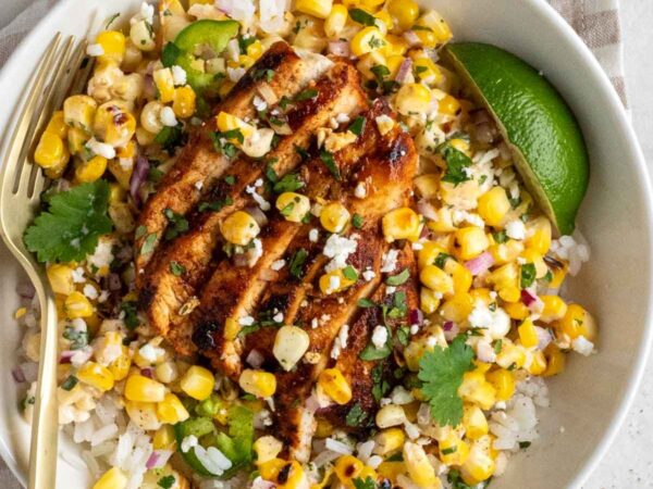 High Protein Street Corn Chicken Bowl
