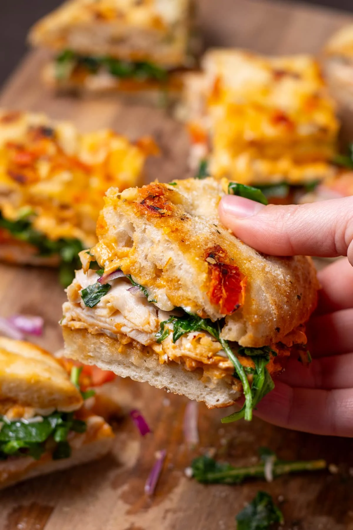 Pesto chicken focaccia sandwich for beach lunch ideas