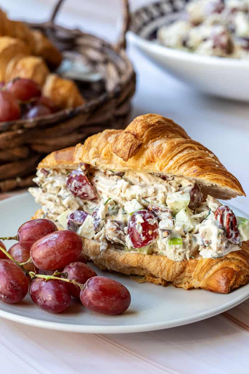 Chicken salad croissant sandwich for summer beach food