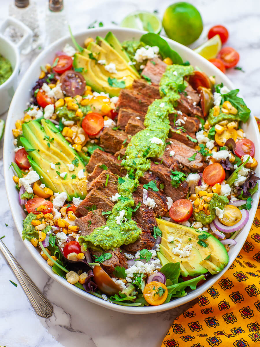 Steak Salad with Corn and Avocado lazy summer dinner idea