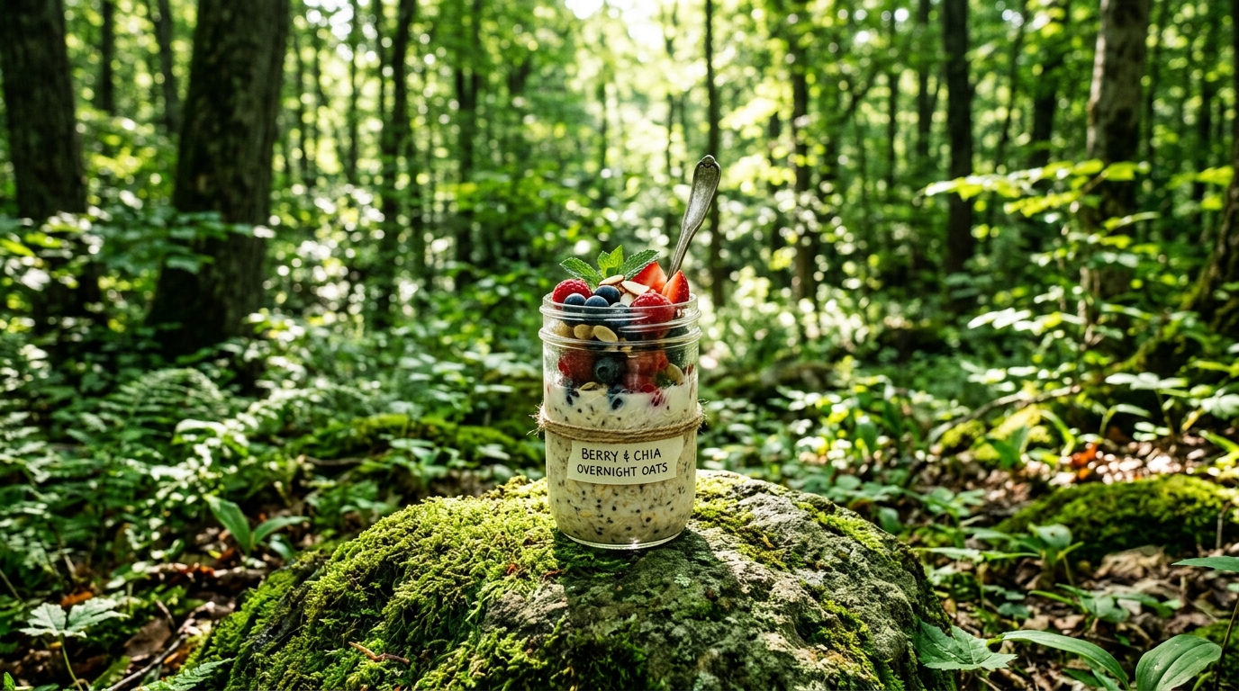 Camping yogurt breakfast jars with berries honey granola and almonds