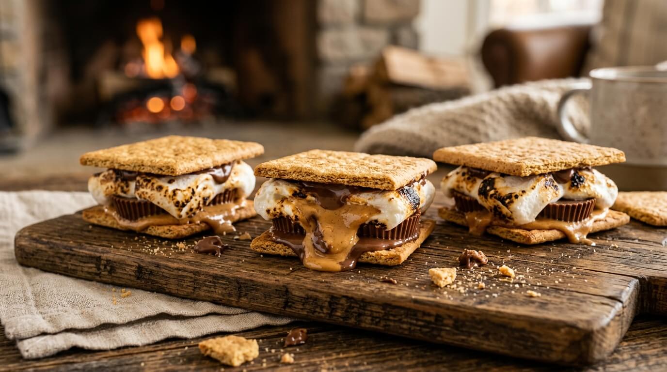 Fudgy s'mores brownies topped with toasted marshmallows chocolate and graham crackers