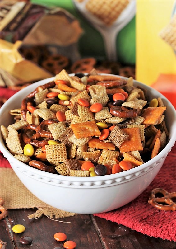 Classic sweet and salty trail mix with nuts pretzels raisins and chocolate pieces