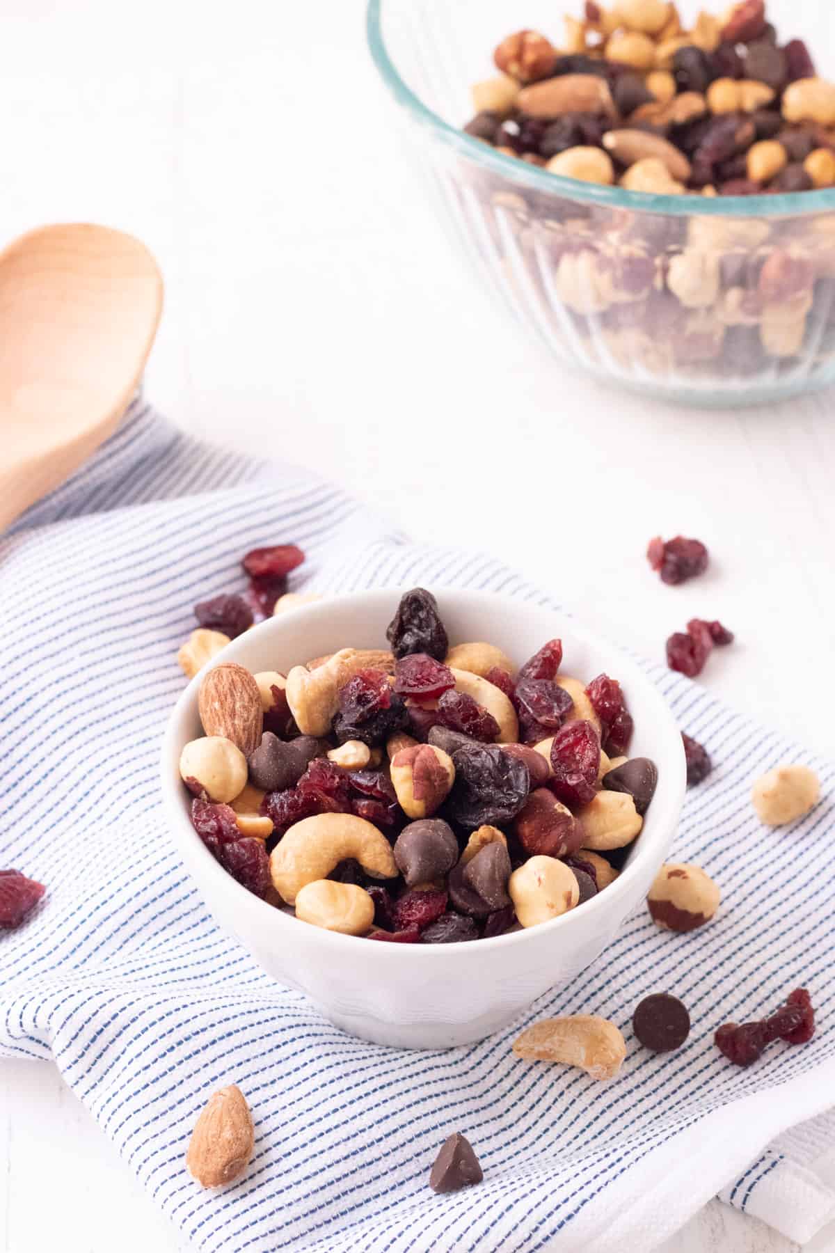 Dark chocolate cherry trail mix with almonds cashews dried cherries pumpkin seeds and chocolate chunks