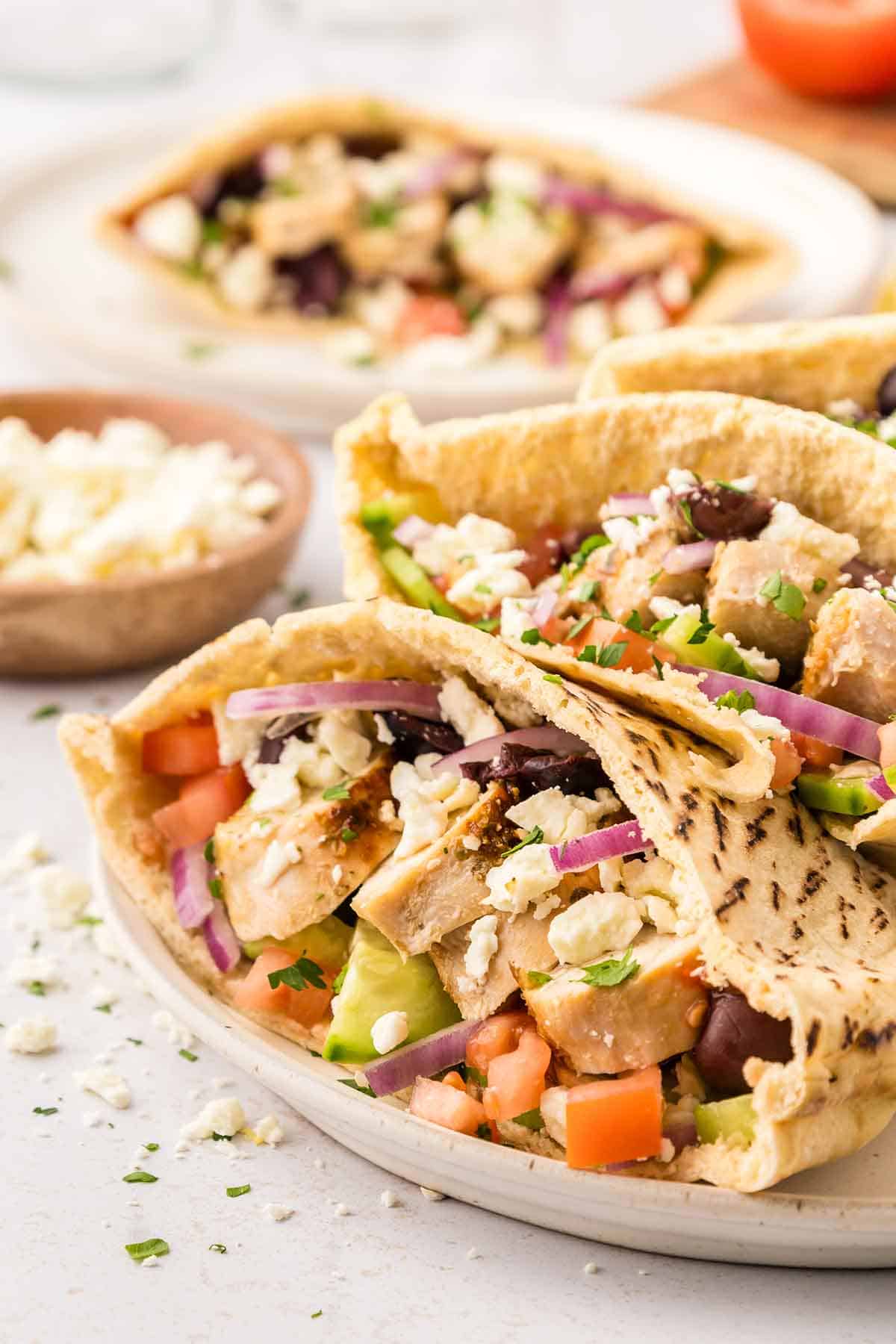 Greek Chicken Pitas summer crockpot recipe