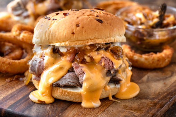 Roast beef cheddar sandwiches packed for beach day